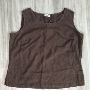 VIKKI VI WOMENS TANK TOP 100% LINEN SCOOPED NECK LARGE